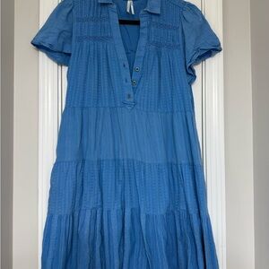 Anthropologie Blue Midi Tiered Collared Dress